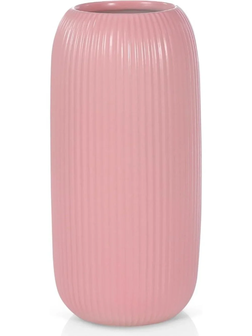 Modern Small Pink Ceramic Vase Flowers Ribbed Textured Farmhouse Home Livings